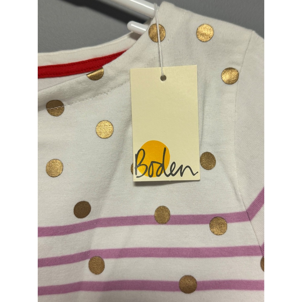 Boden Girls Breton Long‎ Sleeve Striped Gold Dot Shirt 13 14 Years 164cm Party - Picture 4 of 8